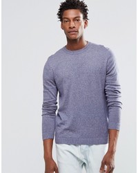Asos Brand Crew Neck Sweater In Blue Cotton