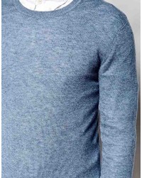 Asos Brand Merino Wool Crew Neck Sweater In Blue