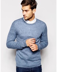 Asos Brand Merino Wool Crew Neck Sweater In Blue