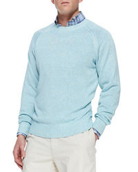 Peter Millar Linen Cotton Crewneck Sweater Blue