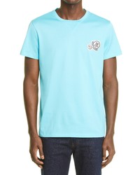 Moncler Archivio Double Logo Patch Cotton T Shirt In Teal At Nordstrom