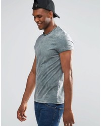 Asos Brand T Shirt With Roll Sleeve In Blue Acid Wash