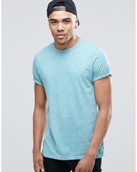 Asos Brand T Shirt In Blue Marl Nep With Roll Sleeve