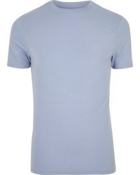 River Island Light Blue Muscle Fit Cotton T Shirt