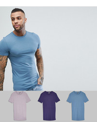 ASOS DESIGN Longline Muscle Fit T Shirt With Crew Neck 3 Pack Save