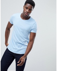 Esprit Longline T Shirt With Raw Curved Hem In Blue