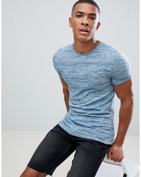 ASOS DESIGN Muscle Fit T Shirt In Lightweight Knitted Jersey With Roll Sleeve In Blue