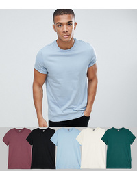 ASOS DESIGN T Shirt With Roll Sleeve 5 Pack Save
