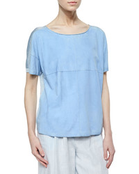 Lafayette 148 New York Tate Short Sleeve Suede Knit Tee