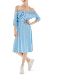 Light Blue Crochet Off Shoulder Dress