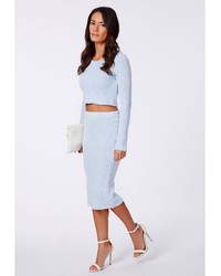 Missguided Casey Knit Scoop Neck Crop Top Pale Blue