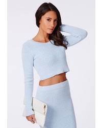 Missguided Casey Knit Scoop Neck Crop Top Pale Blue
