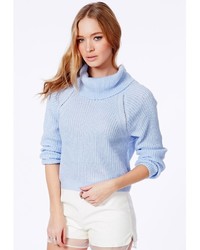 Missguided Charlene Roll Neck Cropped Jumper In Baby Blue