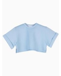 Choies Blue Visco Elastic Crop Top With Roll Sleeve