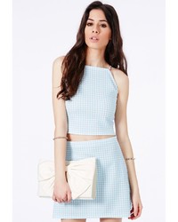 Missguided Graciela Dogtooth Spaghetti Straps Crop Top In Baby Blue