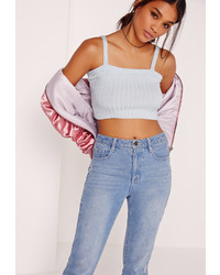 Missguided Square Neck Crop Top Blue
