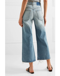 The Great The Rider Cropped Frayed High Rise Wide Leg Jeans