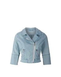 Rainbow Cropped Denim Jacket In Light Blue Bleached Size 18