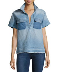 AG Jeans Ag Peter Collared Patched Denim Top