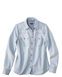 Merona Petites Long Sleeve Denim Shirt Light Blue Xsp