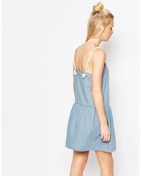 Asos Denim Drop Waist Cami Dress With Rope Straps In Light Blue