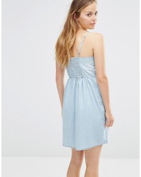 Only Denim Skater Dress With Tie Up Front