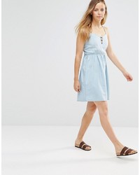 Only Denim Skater Dress With Tie Up Front