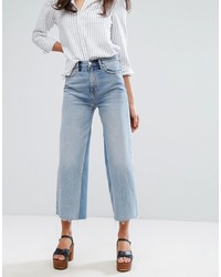MiH Jeans Crop Wide Leg Jean With Contrast Vintage Wash And Raw Hem