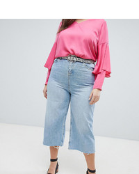 New Look Plus New Look Curve Wide Leg Cropped Jeans In Blue