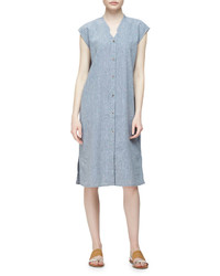 Eileen Fisher Linen Blend Cap Sleeve Calf Length Dress Plus Size