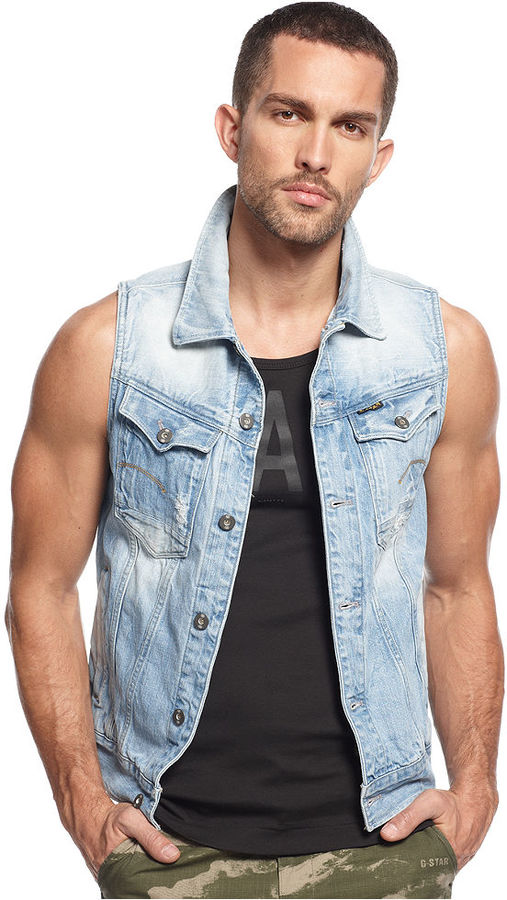 Eed gek Brawl G Star G Star Arc Slim Fit Denim Vest, $200 | Macy's | Lookastic