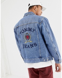 Tommy Jeans 60 Limited Capsule Denim Jacket With Large Crest Back Detail In Mid Wash Denim
