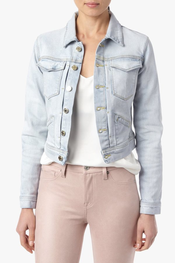 7 For All Mankind Cropped Denim Trucker Jacket In Bleached Out