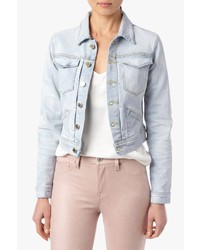 7 For All Mankind Cropped Denim Trucker Jacket In Bleached Out