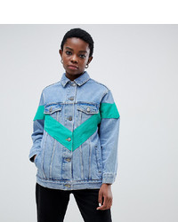 Asos Petite Asos Design Petite Denim Jacket With Chevron Colour Block