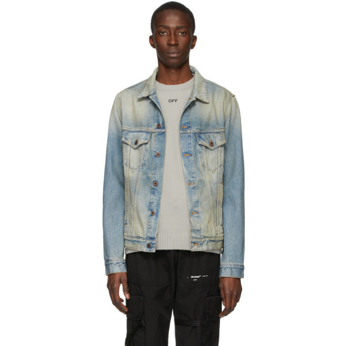 Off-White Blue Denim Airport Tape Jacket, $373 | SSENSE | Lookastic