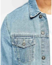 Asos Brand Denim Jacket In Slim Fit In Mid Blue Wash