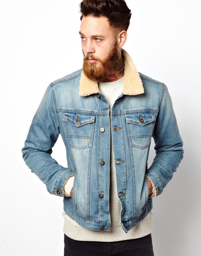 Asos Brand Denim Jacket With Borg Collar, $90 | Asos | Lookastic