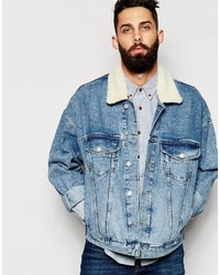 Asos Brand Oversize Denim Jacket With Fleece Collar