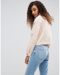Asos Denim Jacket In Washed Pink With Rips