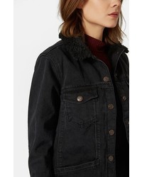 Topshop Denim Jacket With Faux Shearling Collar