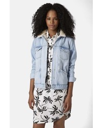 Topshop Denim Jacket With Faux Shearling Collar