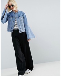 Asos Denim Jacket With Rips And Fluted Sleeve
