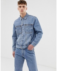 Calvin Klein Jeans Icons Oversized Iconic Omega Denim Trucker Jacket In Iconic Mid Stone Wash