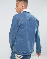 Reclaimed Vintage Inspired Oversized Denim Jacket With Fleece Collar