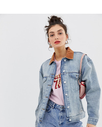 Reclaimed Vintage Inspired Oversized Denim Jacket With Ing And Cord Collar