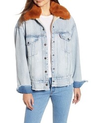 Levi's Oversize Faux Shearling Lined Denim Trucker Jacket With Removable Faux Fur Collar