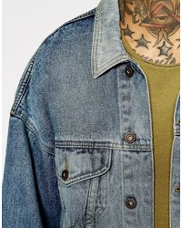 Asos Oversized Denim Jacket In Mid Blue Wash