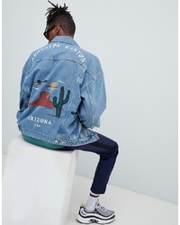 ASOS DESIGN Oversized Denim Jacket With Back Print Wash