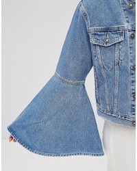 Asos Petite Petite Denim Jacket With Rips And Fluted Sleeve